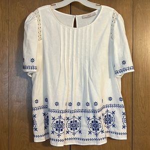 LOFT Linen Embroidered Blouse